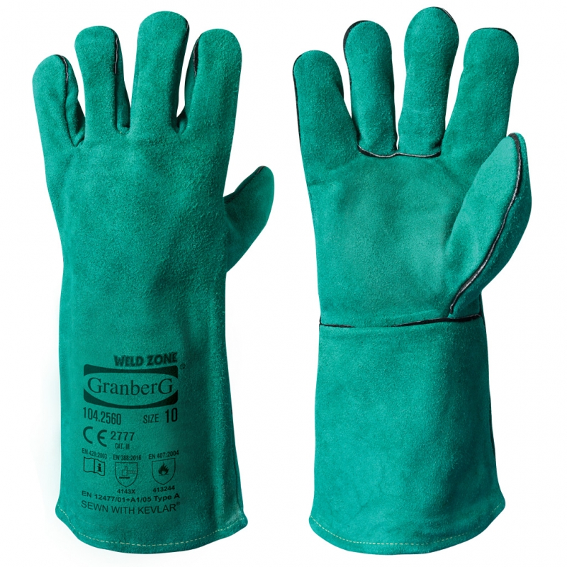 Welding Safety Gloves , Green, Model 42 , 1 Pair