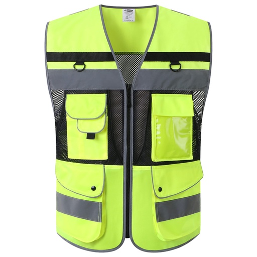 Safety Vest with Black Mesh, Model 20, Yellow