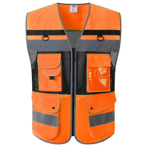 Safety Vest with Black Mesh, Model 20, Orange
