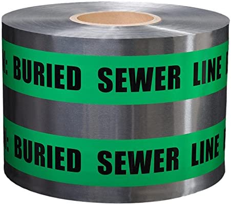 [1045234197763] Warning Tape - Aluminum Green "Buried Sewage Line" , 6", 300 Meter
